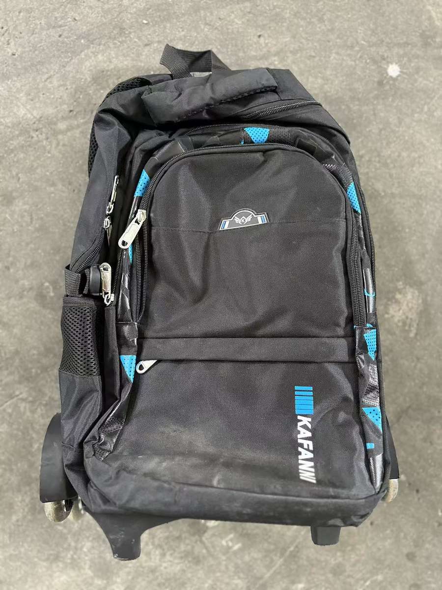 Student school bag with non-removable wheels, trolley backpack - Black+Blue