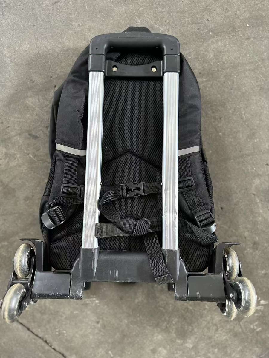 Student school bag with non-removable wheels, trolley backpack - Black+Blue