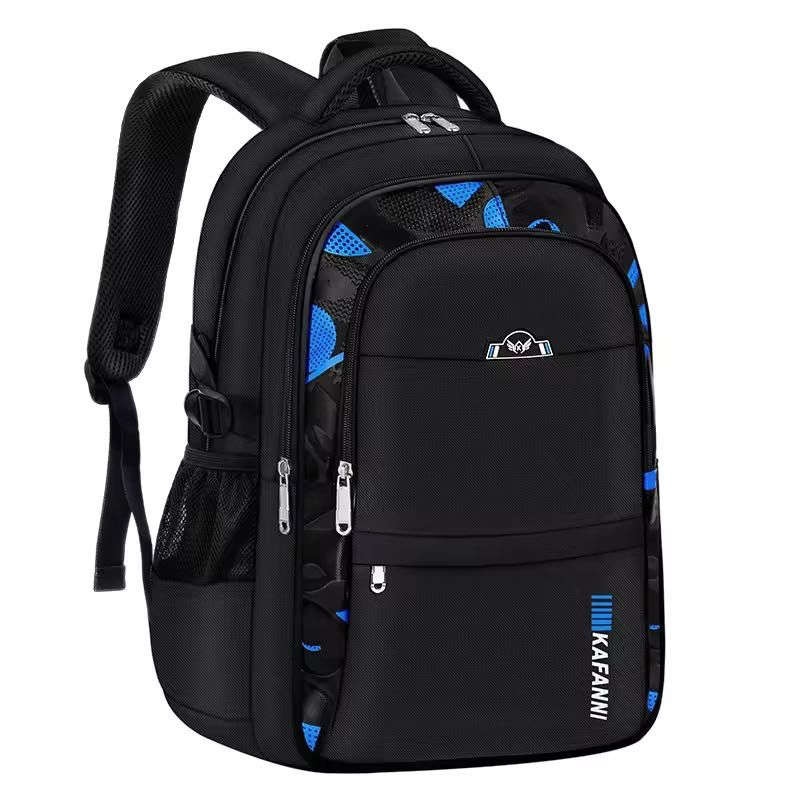 Student school bag with non-removable wheels, trolley backpack - Black+Blue