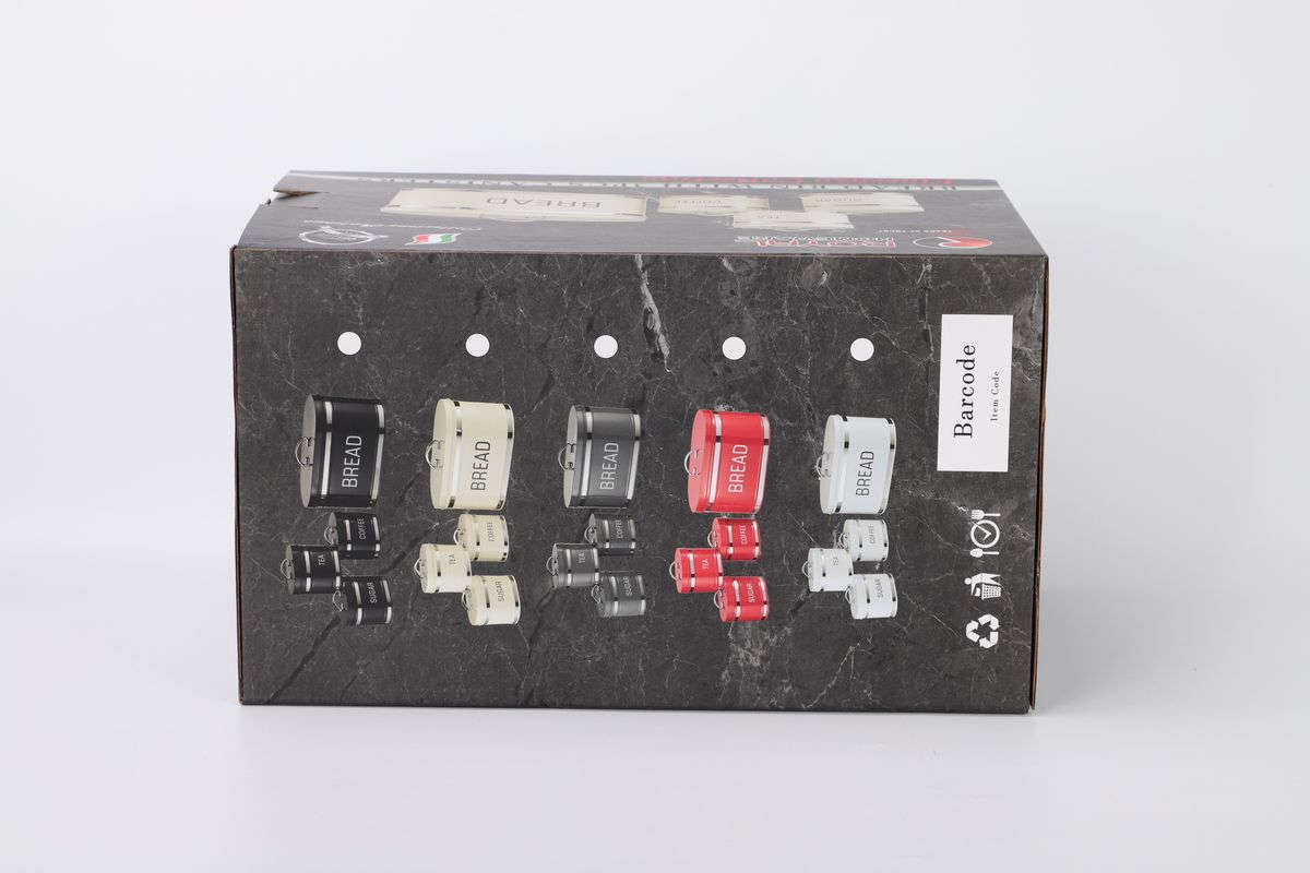 4-Piece Retro Bread Bin and Canister Set - Chrome Stripe - Gloss Black with Chrome