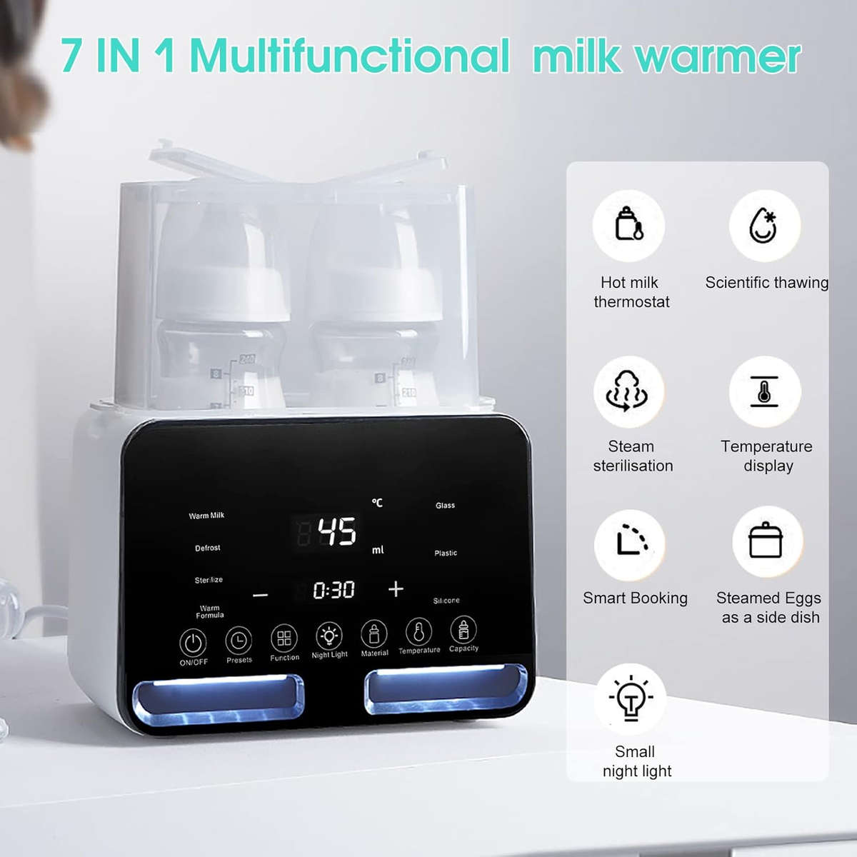 Baby Bottle Warmer With Night Light Large LCD Display Multifunctional