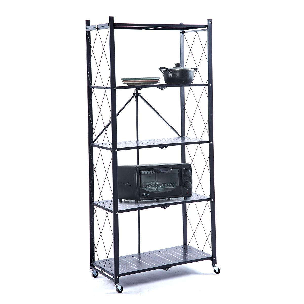5 Tier Folding Storage Organizing Rack with Wheels