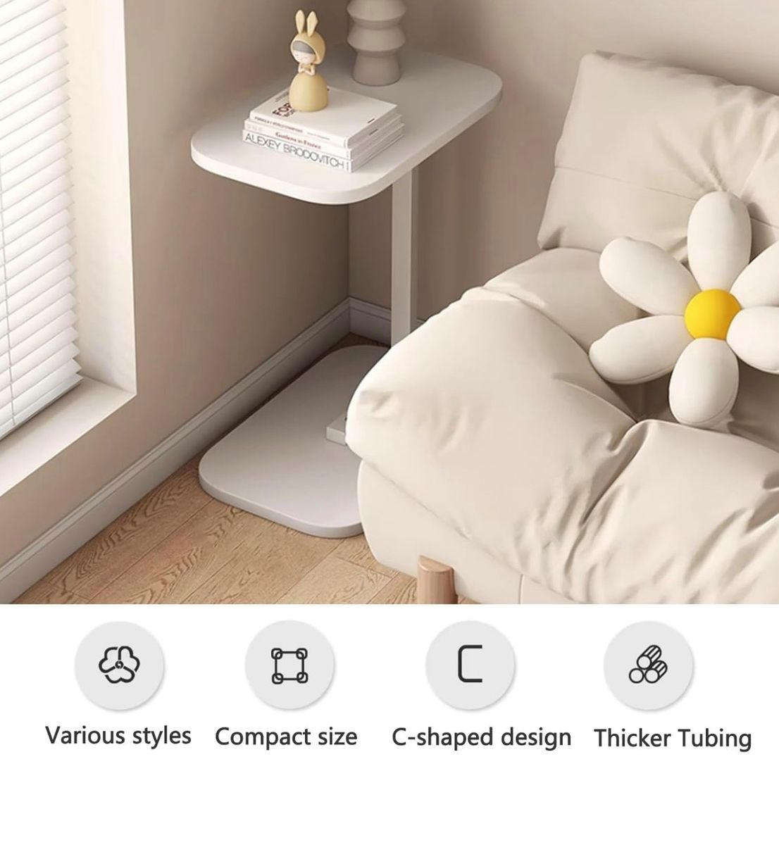 C-shaped Side Table Accent Table, Wood Desktop End Table - Chestnut