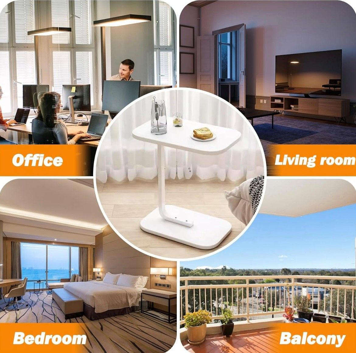 C-shaped Side Table Accent Table, Wood Desktop End Table - Chestnut