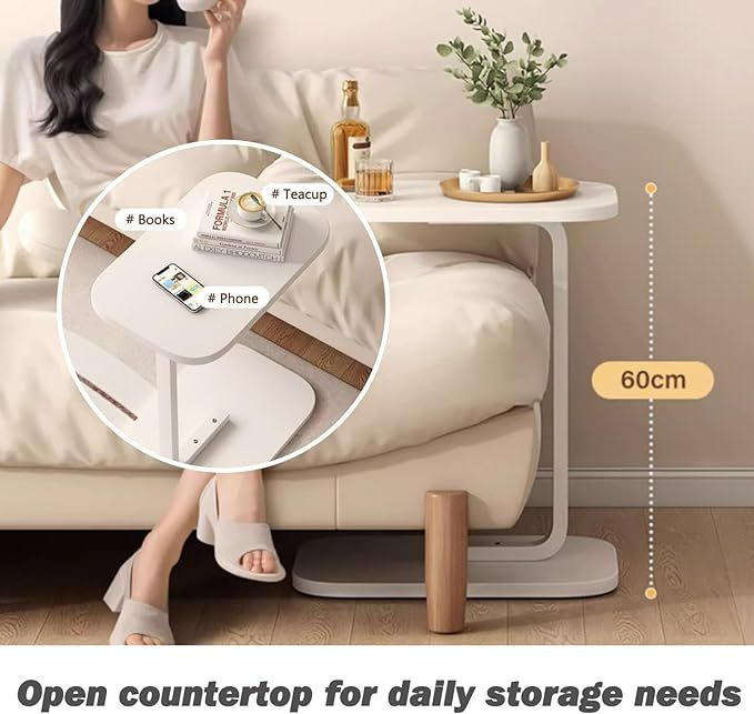 C-shaped Side Table Accent Table, Wood Desktop End Table - Chestnut