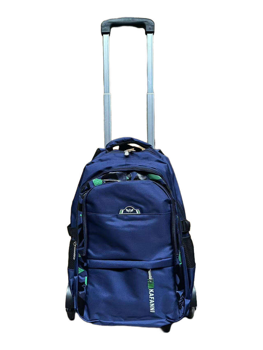 Student school bag with non-removable wheels, trolley backpack - Blue+Green