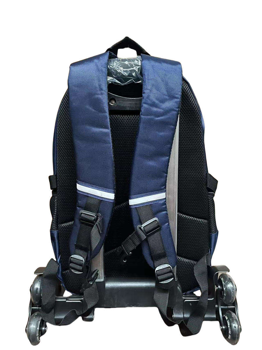 Student school bag with non-removable wheels, trolley backpack - Blue+Green