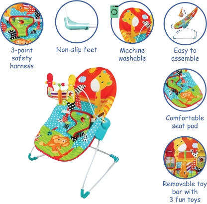 baby links Cotton Polyester Blend Bouncer Playtime Bouncer With Removable Toy Bar