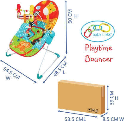 baby links Cotton Polyester Blend Bouncer Playtime Bouncer With Removable Toy Bar