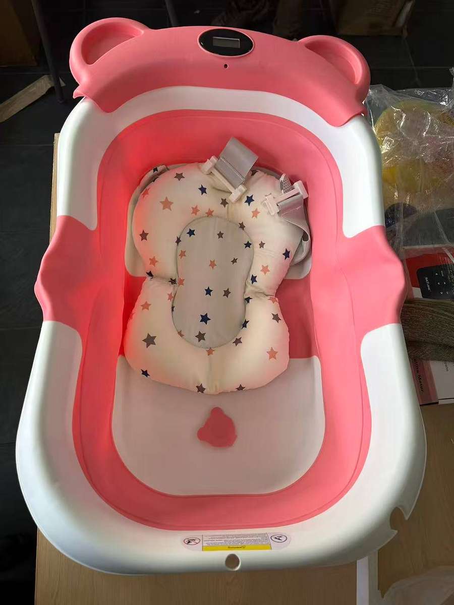Foldable Baby Bathtub Collapsible Portable Instant Temperature Display - Pink