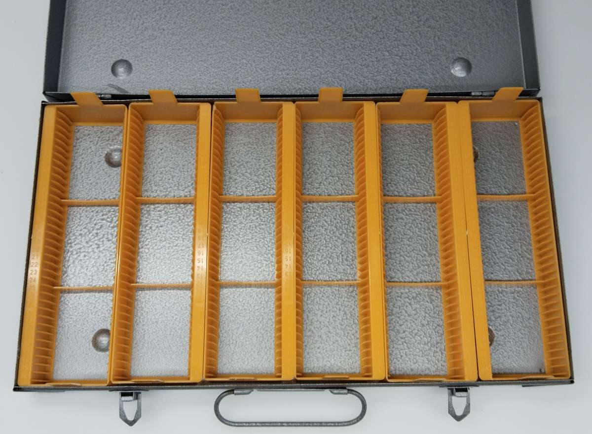 Vintage Photo Slide Storage Box. Metal.  Holds 216 Slides