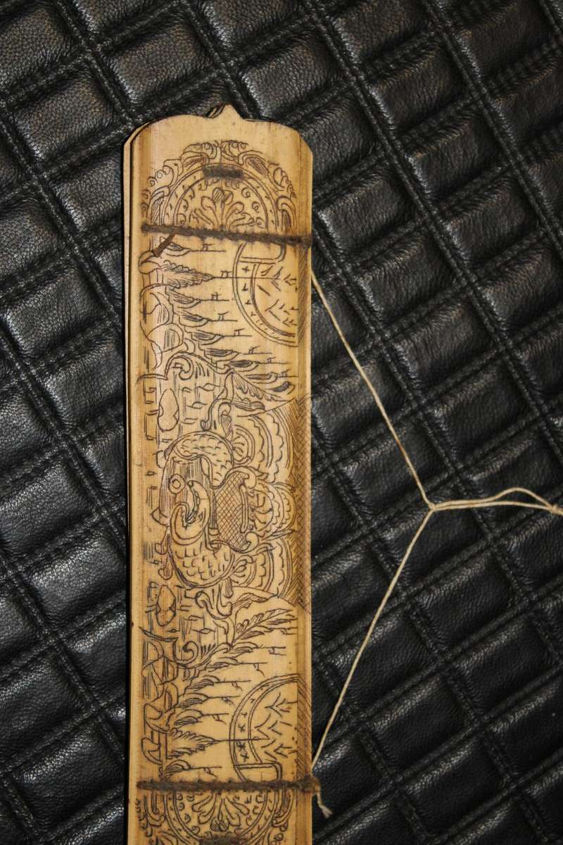 VINTAGE DOUBLE PANEL BURMESETRIPITAKA HOROSCOPE ETCHED BAMBOO