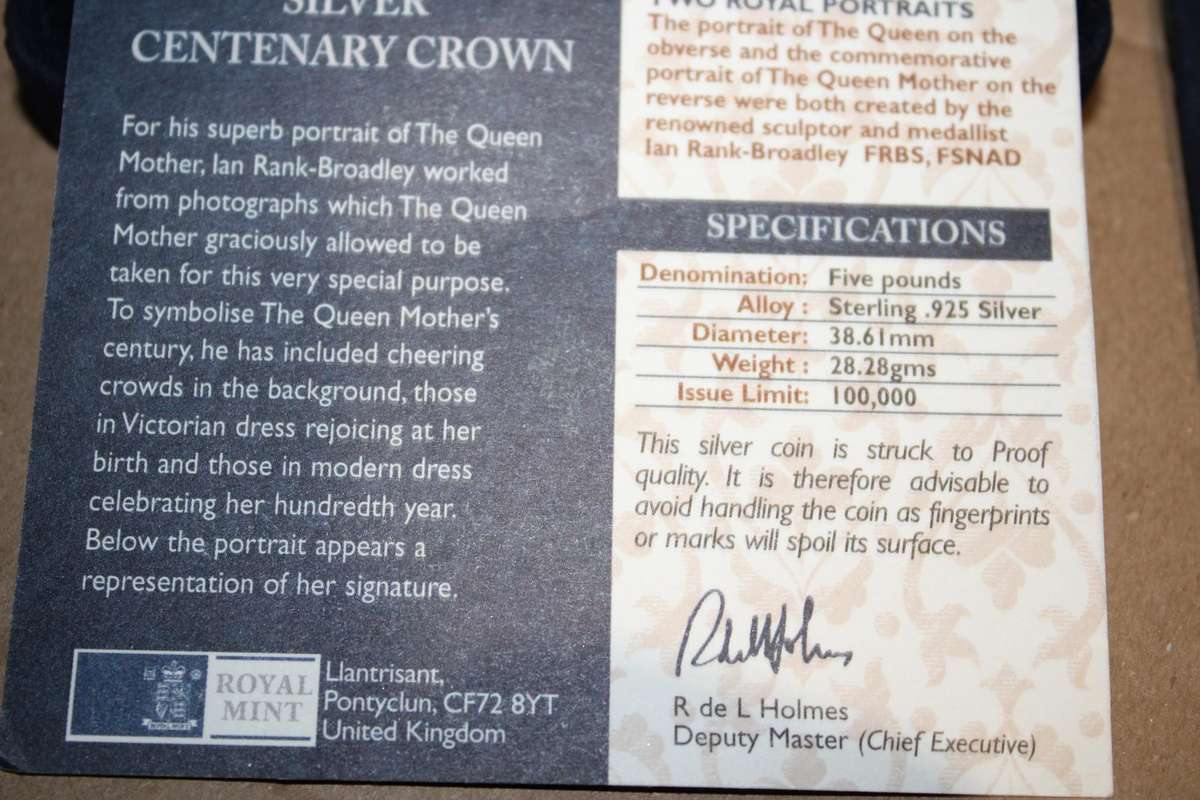 GREAT COIN   BRITISH CENTENARYSILVER 5 POUND CROWN 28.3 GRAMS