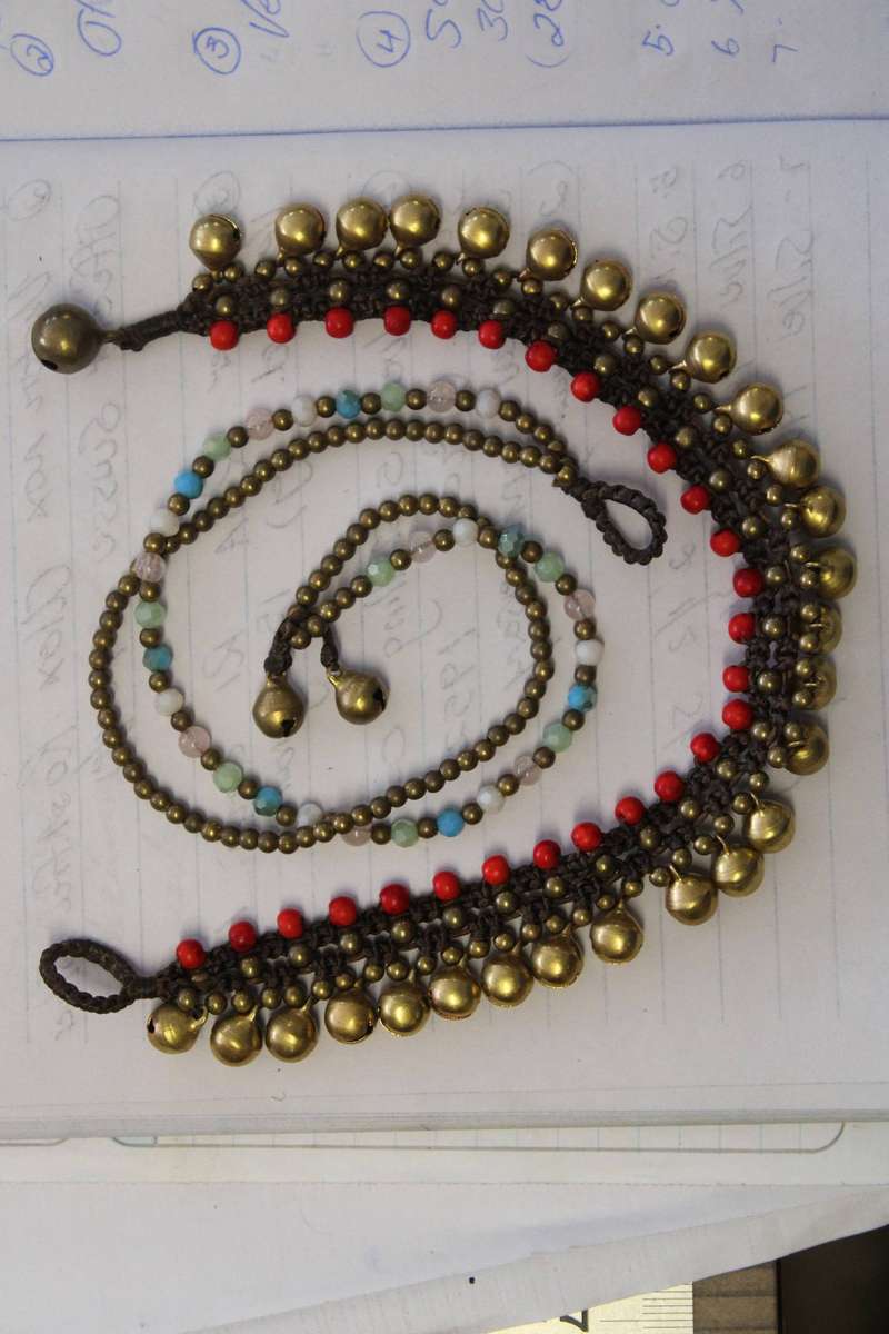 VERY NICE TRAditional indian ghungroo anklet with  calcite and jingle bells including neck brace