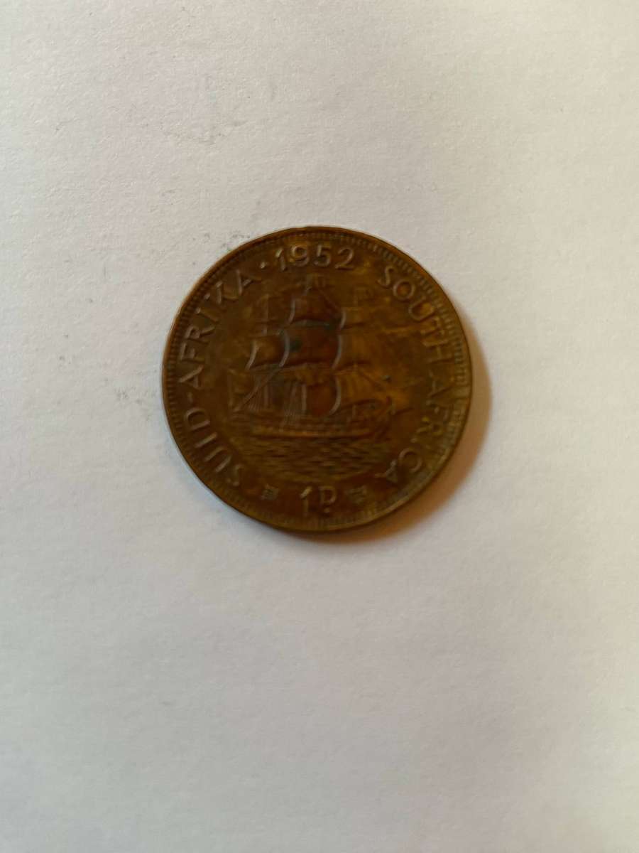 1952 1 Penny South African Coin, Rare Coins Auction, Lot 4 Of 7