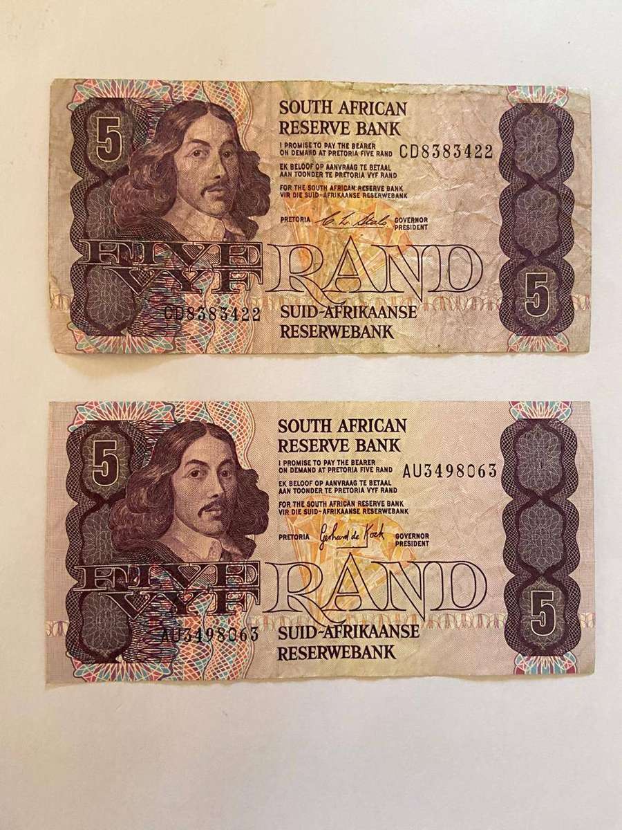 2 x South Africa Five Rand Notes, Rare Coins And Notes Auction, Lot 9 Of 20