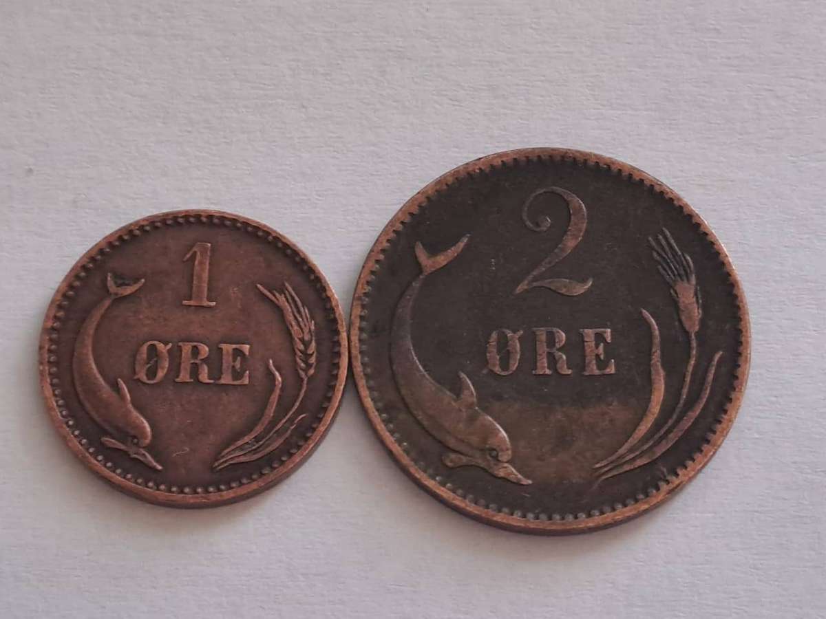 1899 Denmark 1 Ore + 1894 Denmark 2 Ore (2 coins)