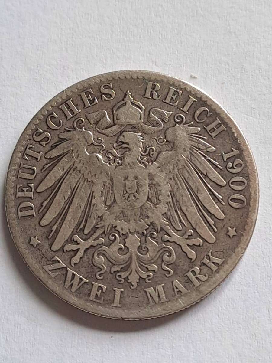 Germany Hamburg Silver 2 Marks  1900 with J Mintmark
