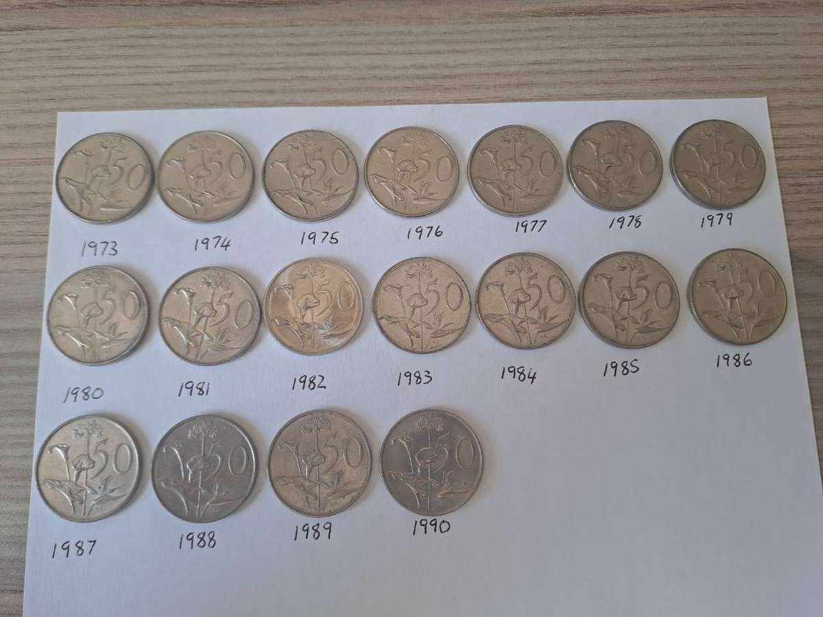 SA 50c Coin Collection 1973-1990 (1 set - 18 coins)
