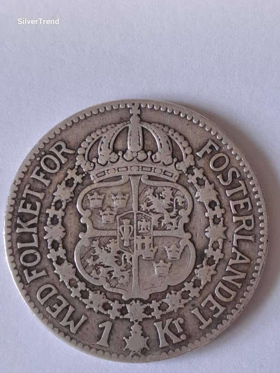 Silver Sweden 1 Krona 1923 key Date Rare with low mintage Silver (.800)