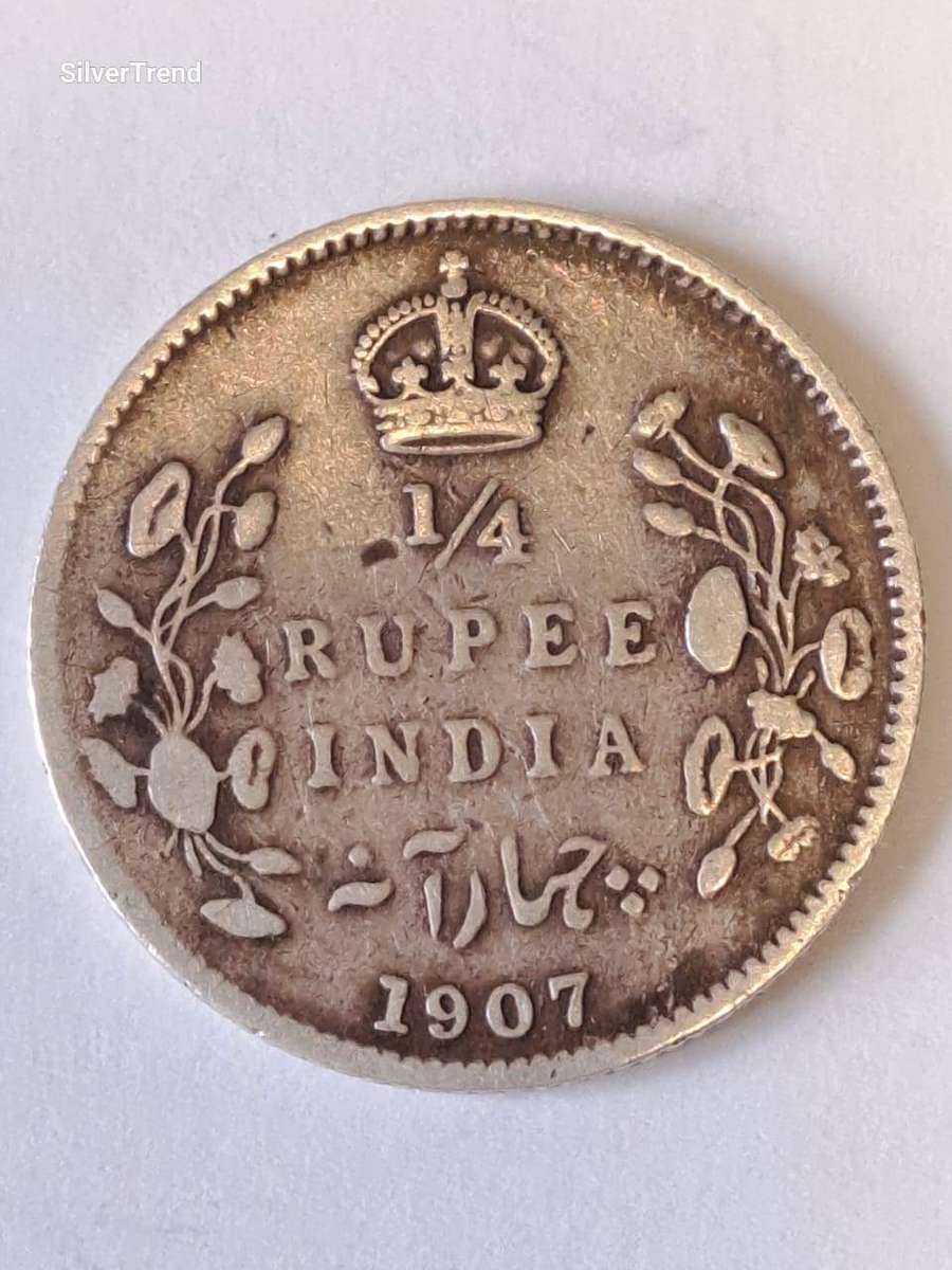 British India 1907  1/4 Rupee Silver (.917)
