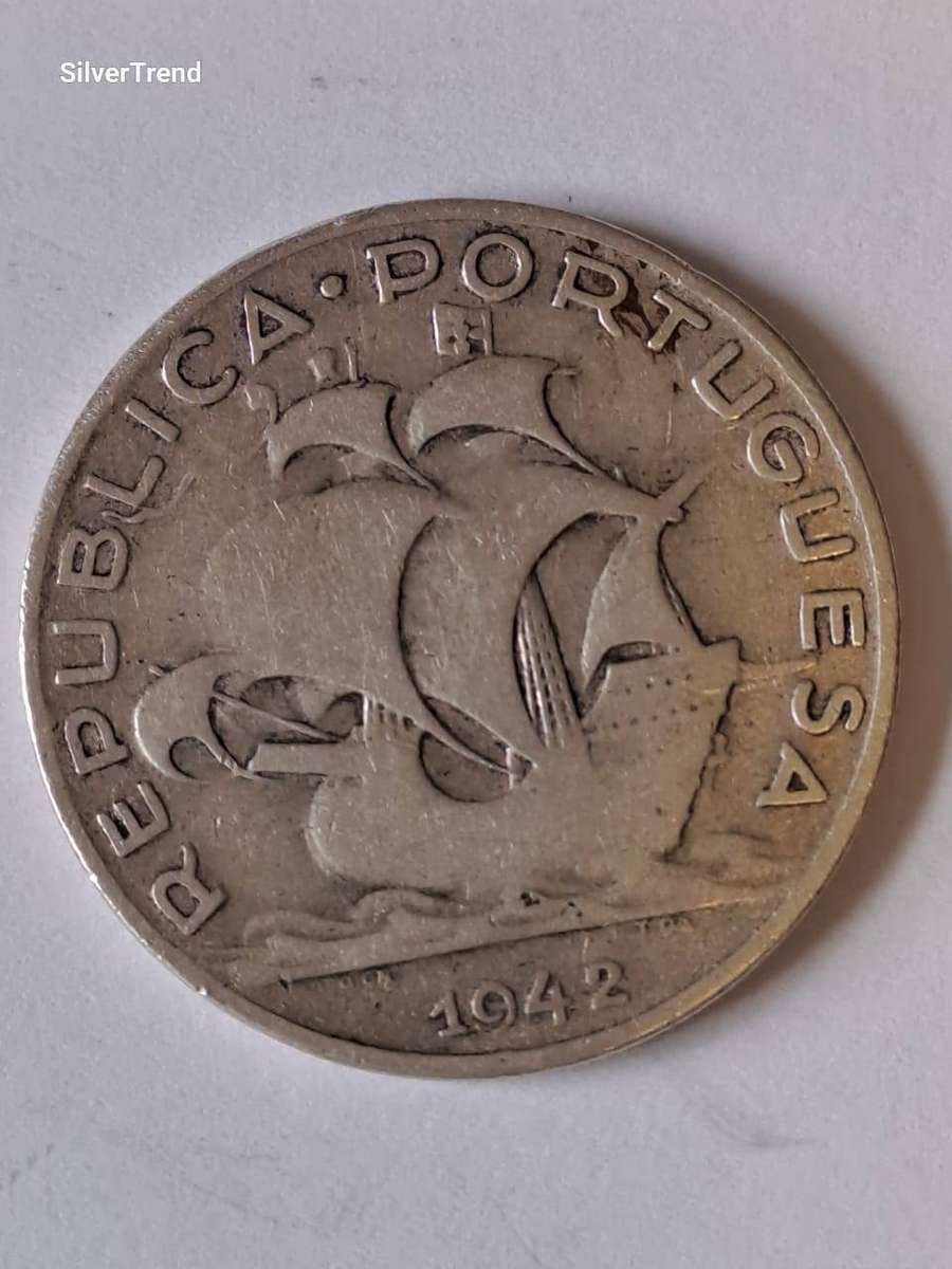 1942 Portugal 5 Escudos Silver (.650)