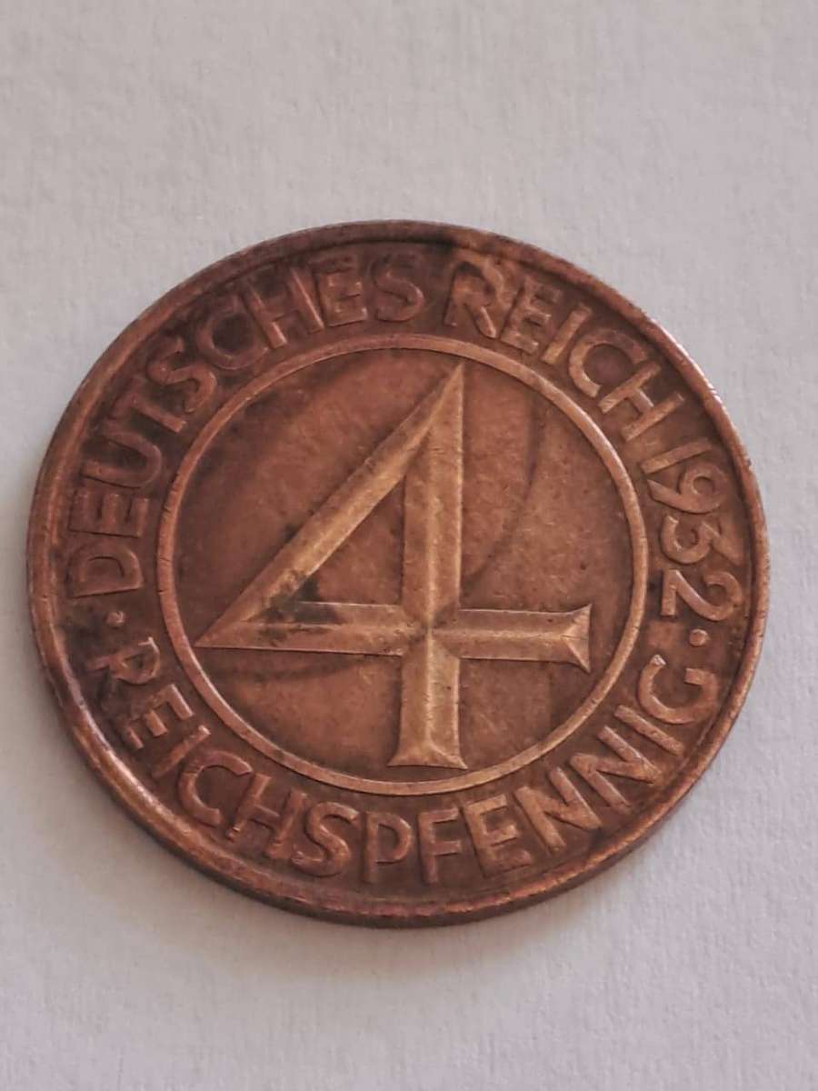 1932   German DEUTSCHES REICH  4 Pfennigs coin