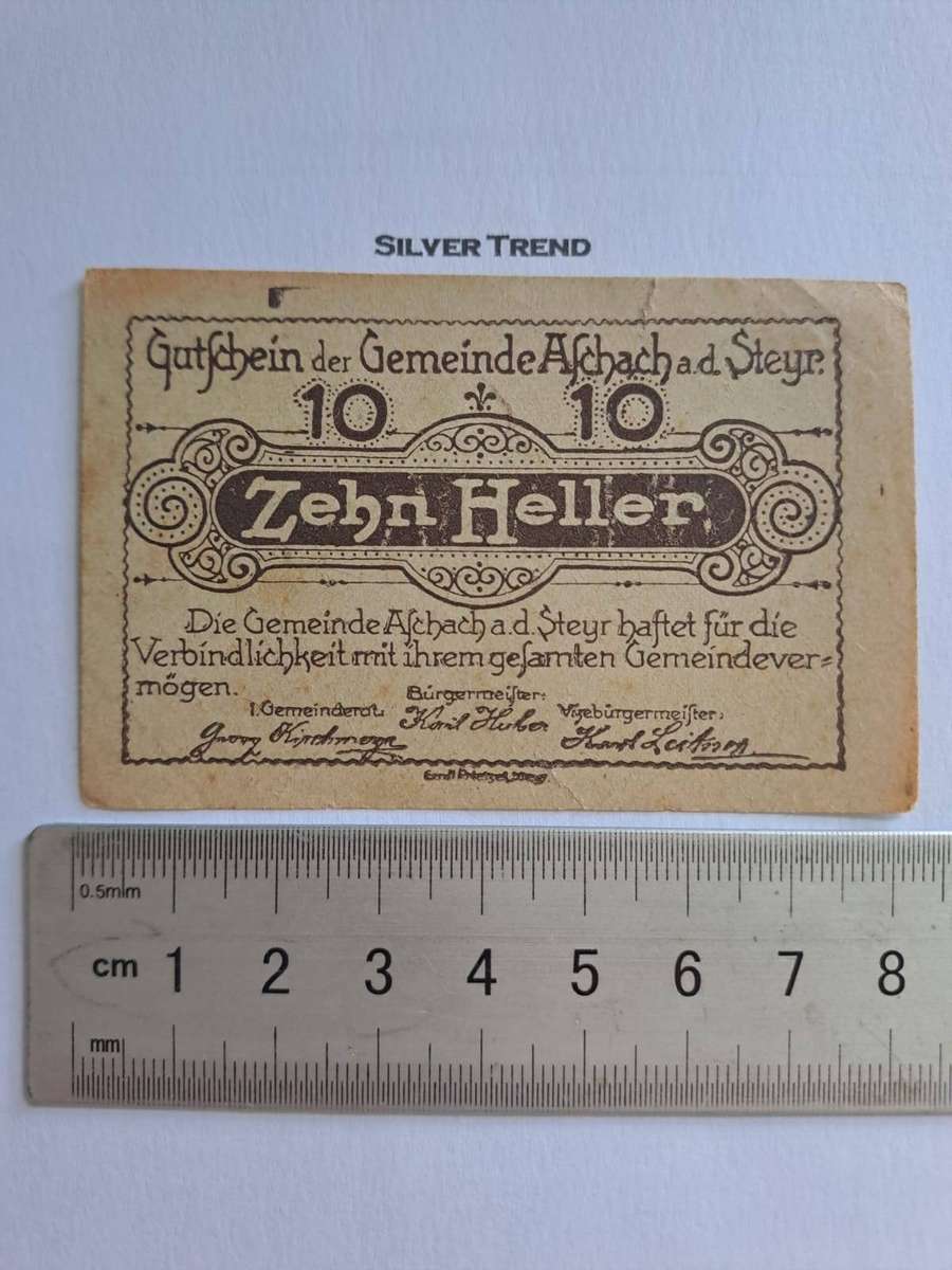 1920 Austrian Notgeld Municipality of Aschach A.D Steyn  ( State of Upper Austria)10 heller note