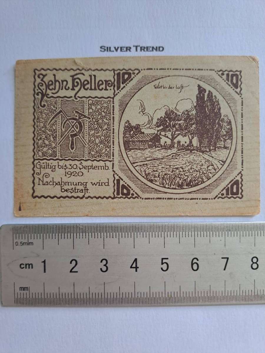 1920 Austrian Notgeld Municipality of Aschach A.D Steyn  ( State of Upper Austria)10 heller note