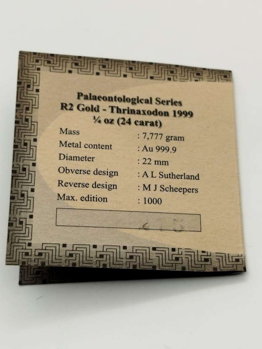 1999 R2 Thrinaxodon 1/4 oz Fine Gold SA Mint Palaeontological Series COA + Box Limited 1,000