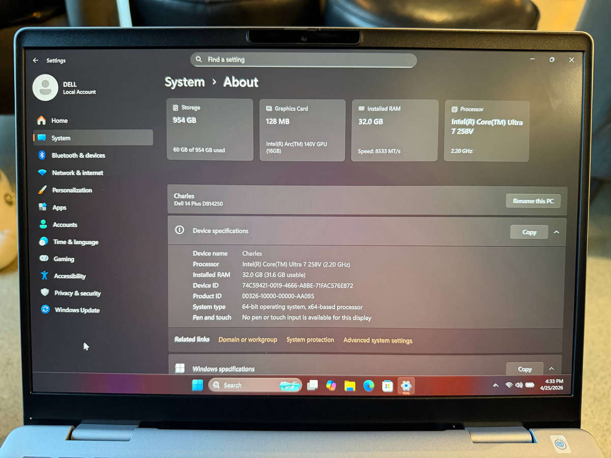 Dell 14 Plus 14-inch Core Ultra 7 258V 32GB RAM 1TB SSD Win 11  AI Laptop