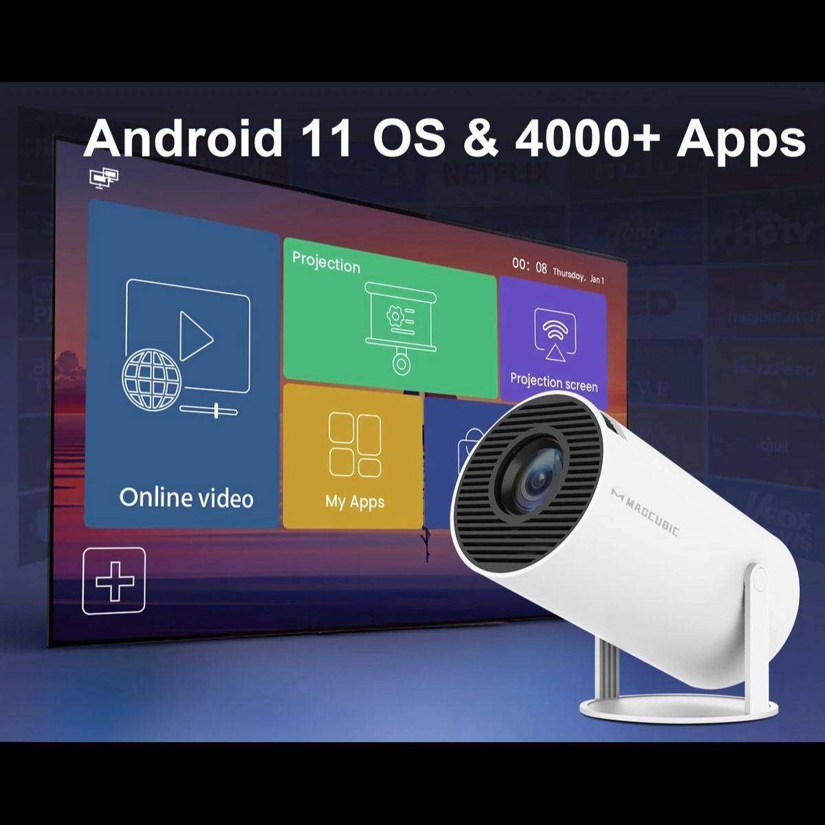 Portable Projector With Dual Wi-Fi Connection And 4K Display - White