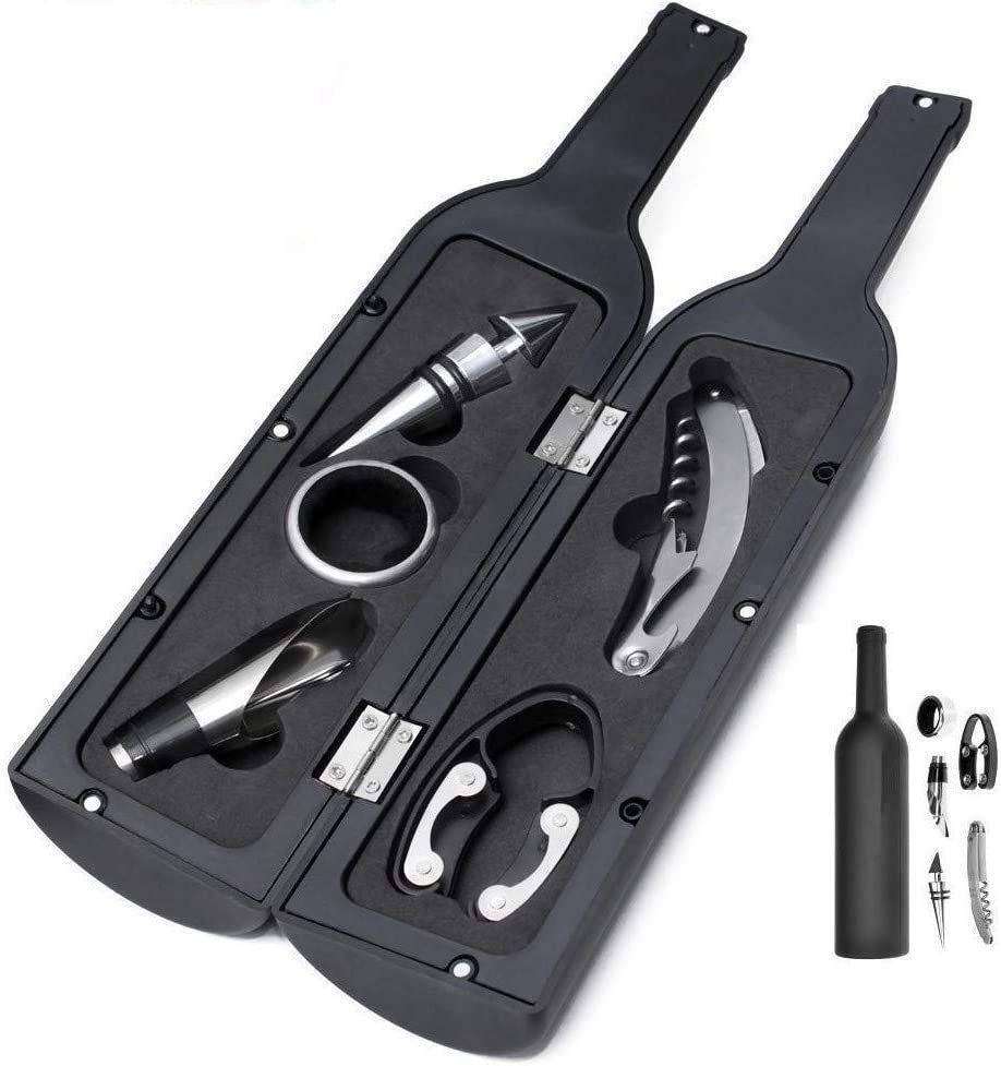 Wine Bottle Shaped Corkscrew & Accessory Gift Set - 5 Piece
