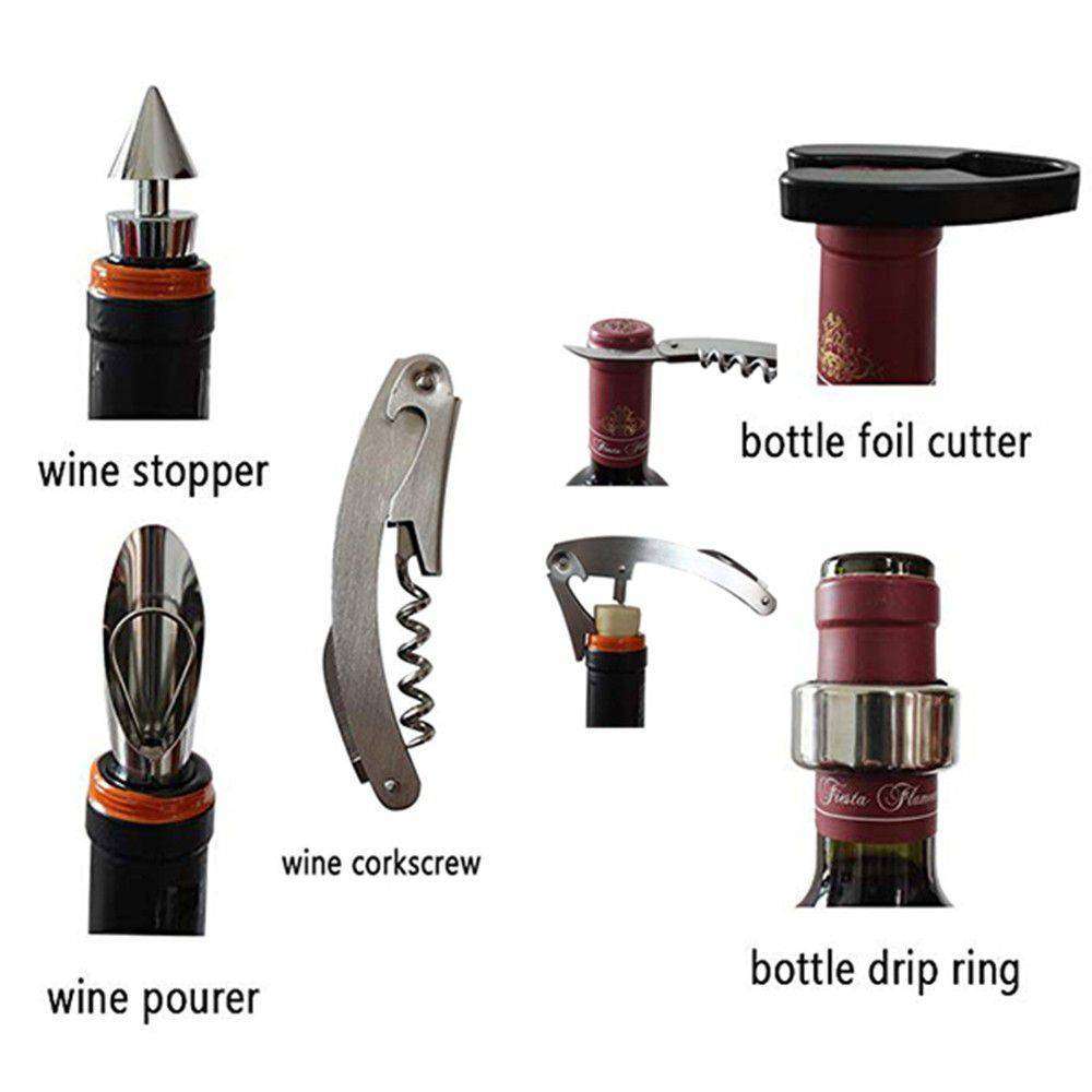 Wine Bottle Shaped Corkscrew & Accessory Gift Set - 5 Piece