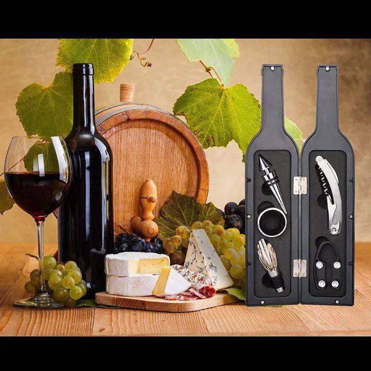 Wine Bottle Shaped Corkscrew & Accessory Gift Set - 5 Piece