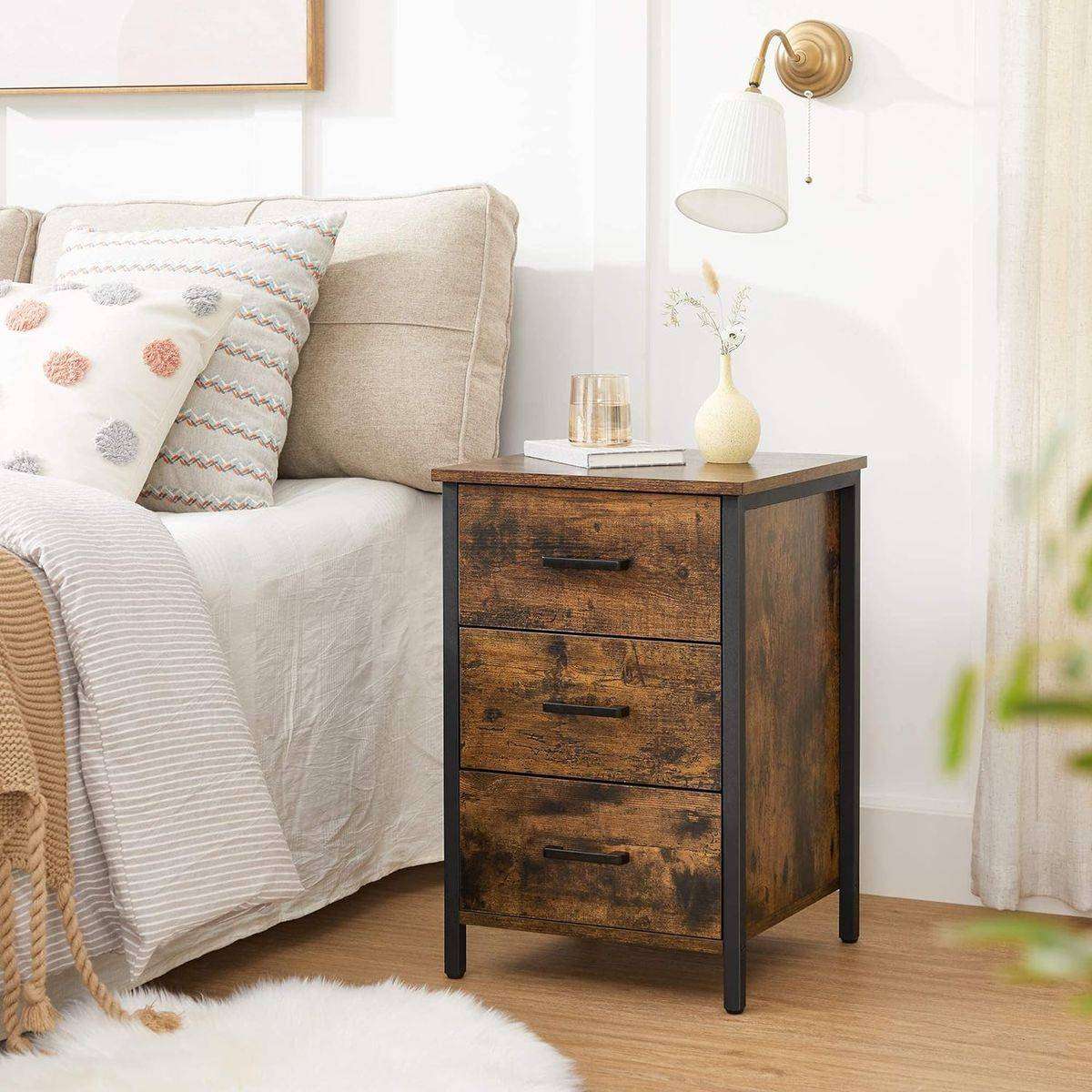 3-Drawer Bedside Table - Wooden Nightstand for Bedroom Storage