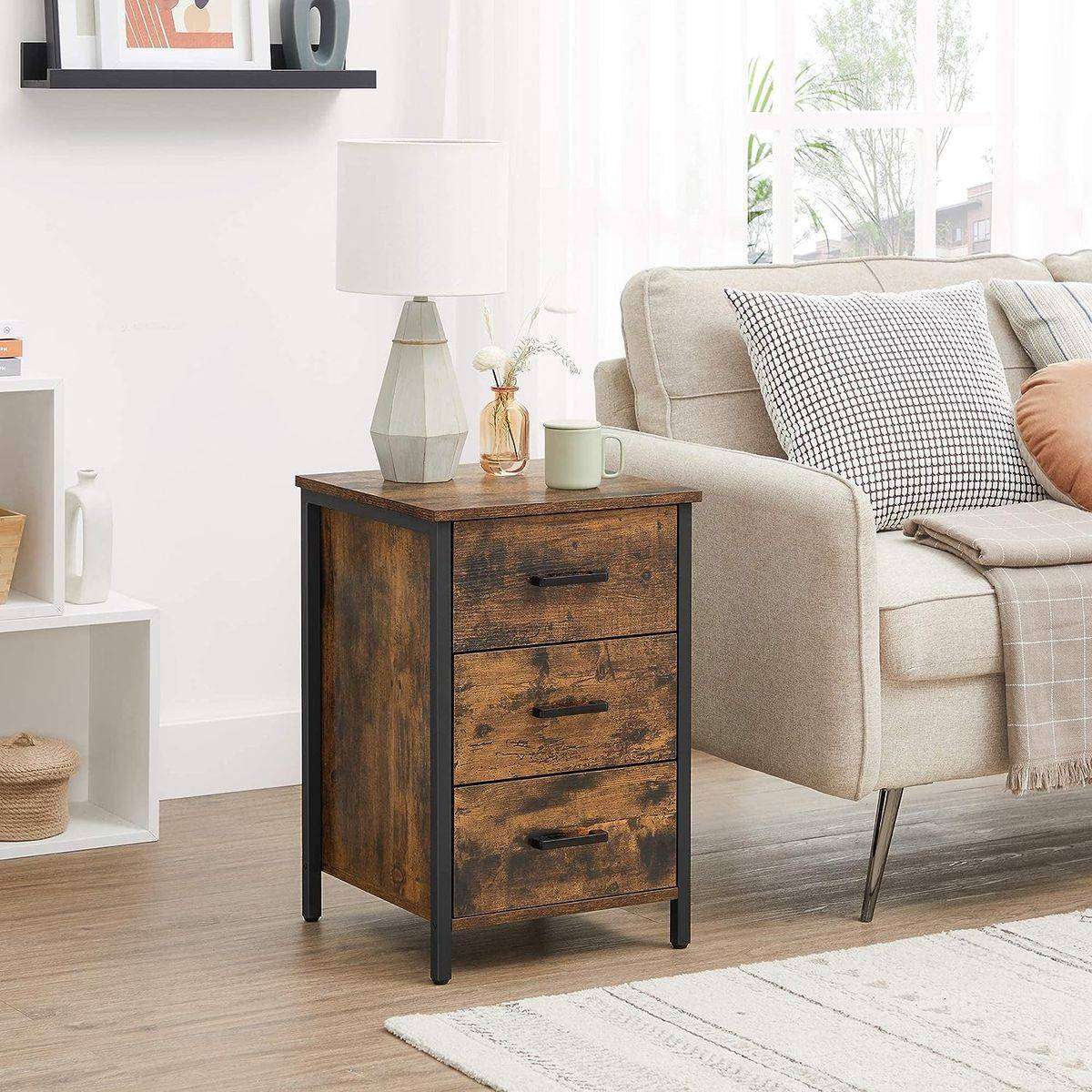 3-Drawer Bedside Table - Wooden Nightstand for Bedroom Storage