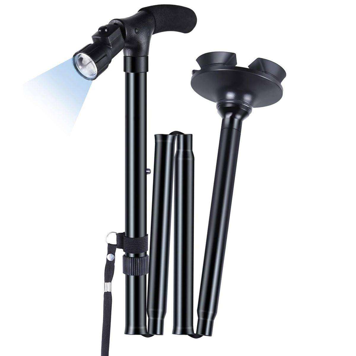 Adjustable Folding Cane Walking Stick, LED Light,Self-Standing & Anti-Slip