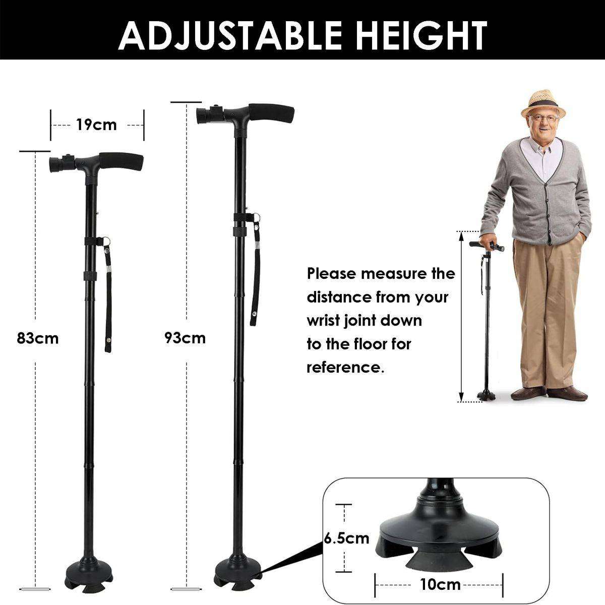 Adjustable Folding Cane Walking Stick, LED Light,Self-Standing & Anti-Slip