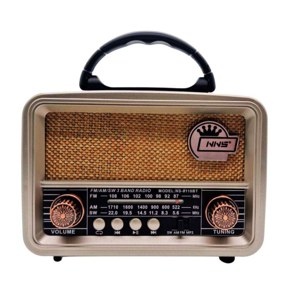 VinTage Style Rechargeable BT, Usb, TF, 3 Band Multi-Function Radio NS-8110