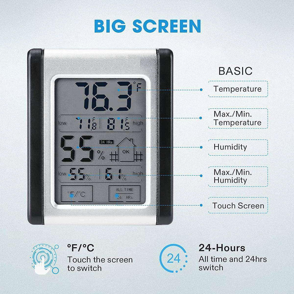 Digital Hygrometer Indoor Thermometer, Room Humidity and Temperature Sensor