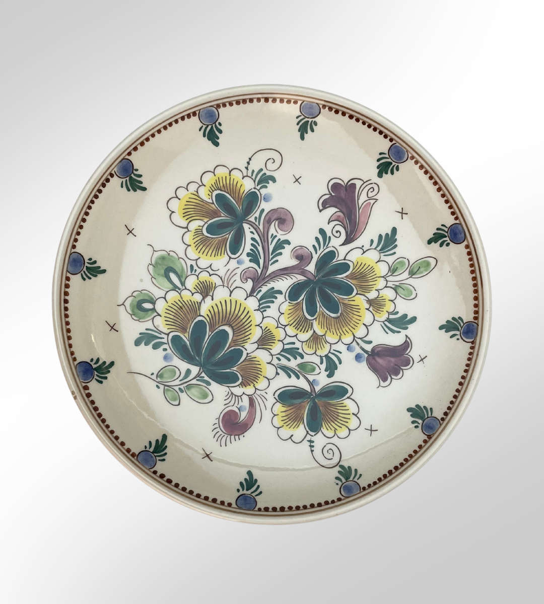 Delft Blue Hand-Painted Faience Polychrome Jug & Plate 2 piece Set  Signed, Made in Holland