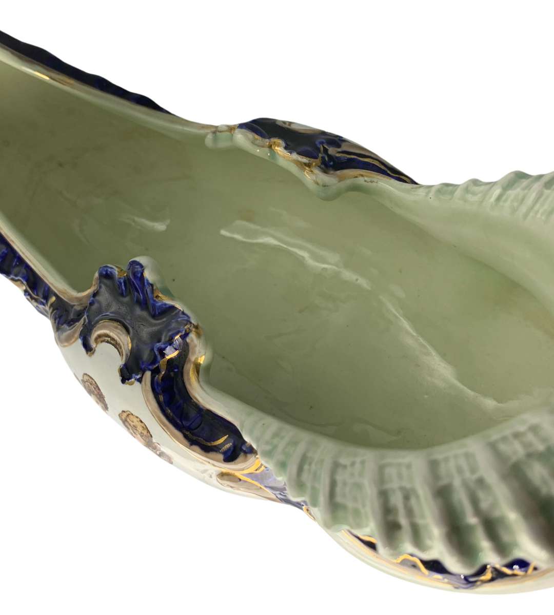 Reduced ! Rococo Majolica Jardiniere c.1934  Cobalt Blue & Turquoise Glaze, Cherubs & Swags Design