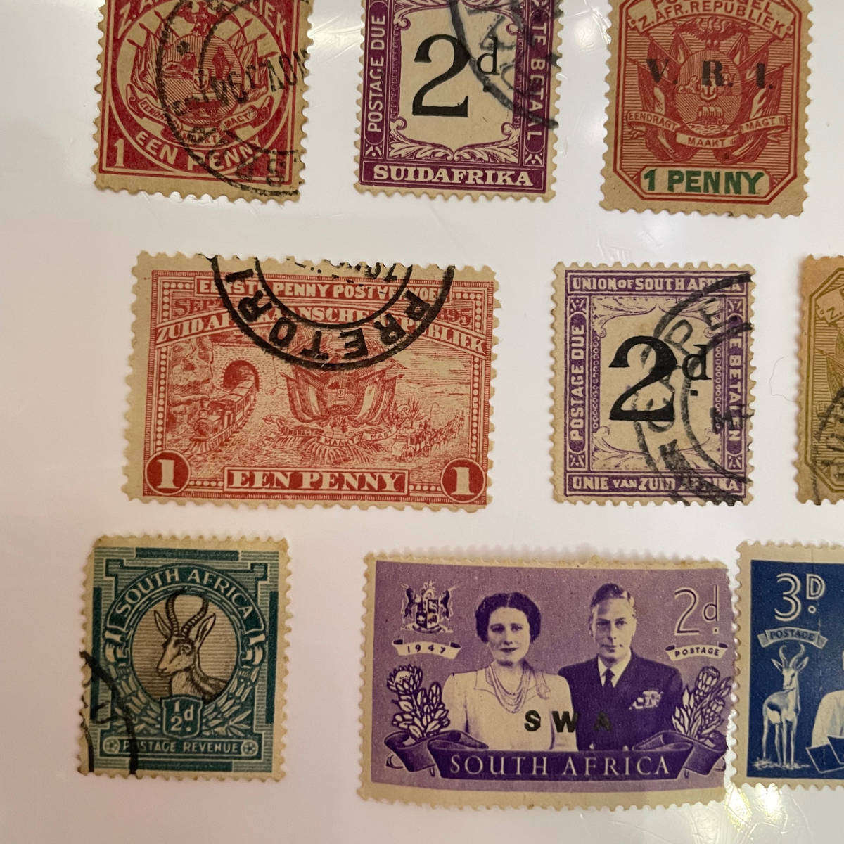 Lot of 14 Old South African & ZAR Stamps  SWA Overprints, Natal, ZAR Revenues, Postage Due