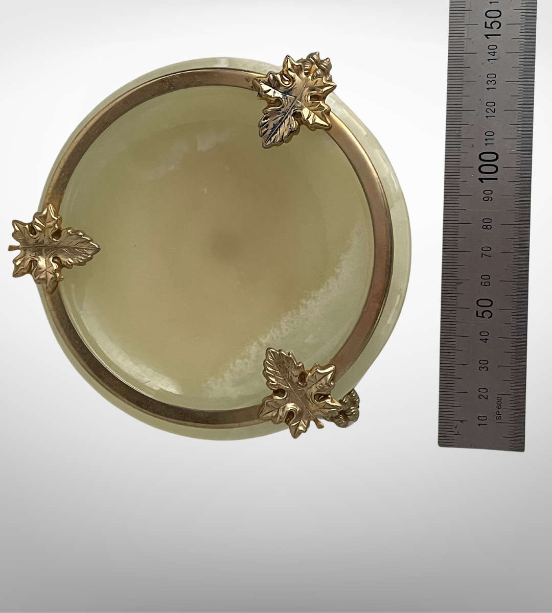 Vintage Green Onyx & Gold Plated Lion Footed Ashtray  Round Cigarette Rest/Trinket Holder, 14.5cm D