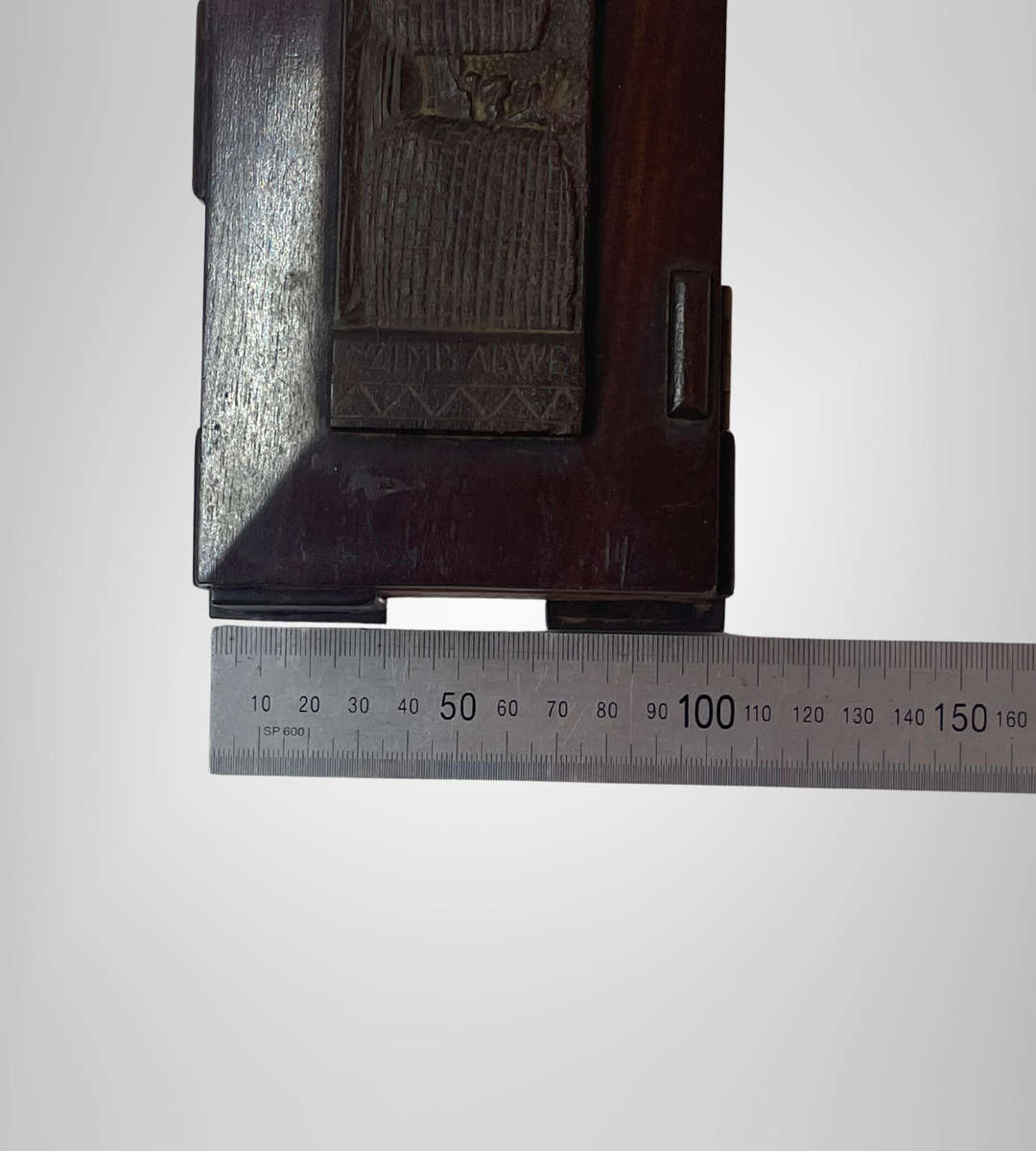 Vintage Zimbabwe Wooden Souvenir Jewelry Box  Carved Great Zimbabwe Walls & Tree, 18cm