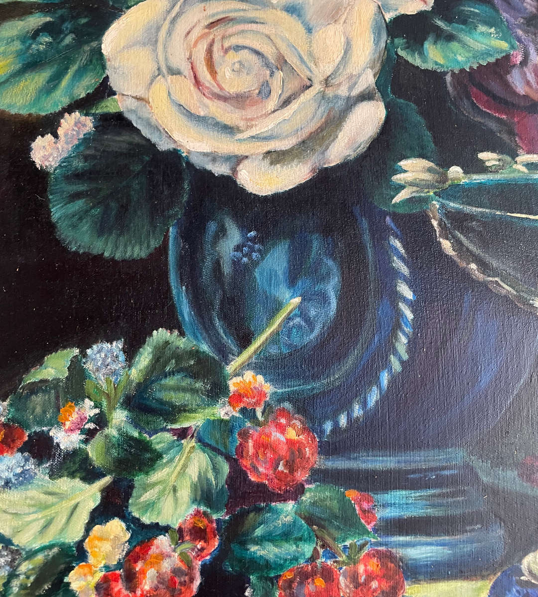 Eleni (2000) 'Cupid's Goblet' Floral Still Life - Oil on Canvas - Framed - 53.5 x 64cm