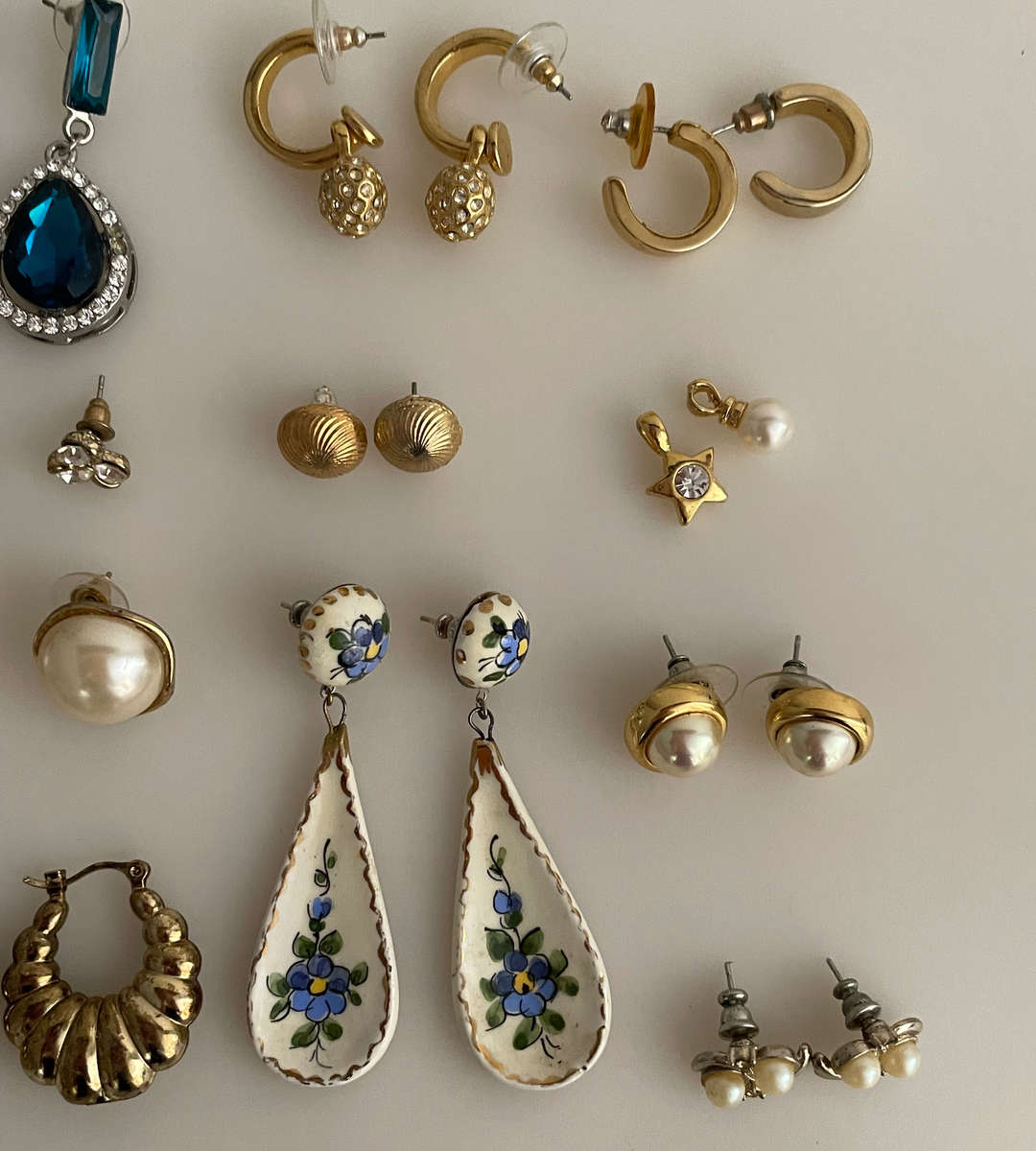 Reduced - Vintage Costume Jewelry Lot  64 Pairs Earrings + Pendants & Scarf Clip  Clip-ons, Studs
