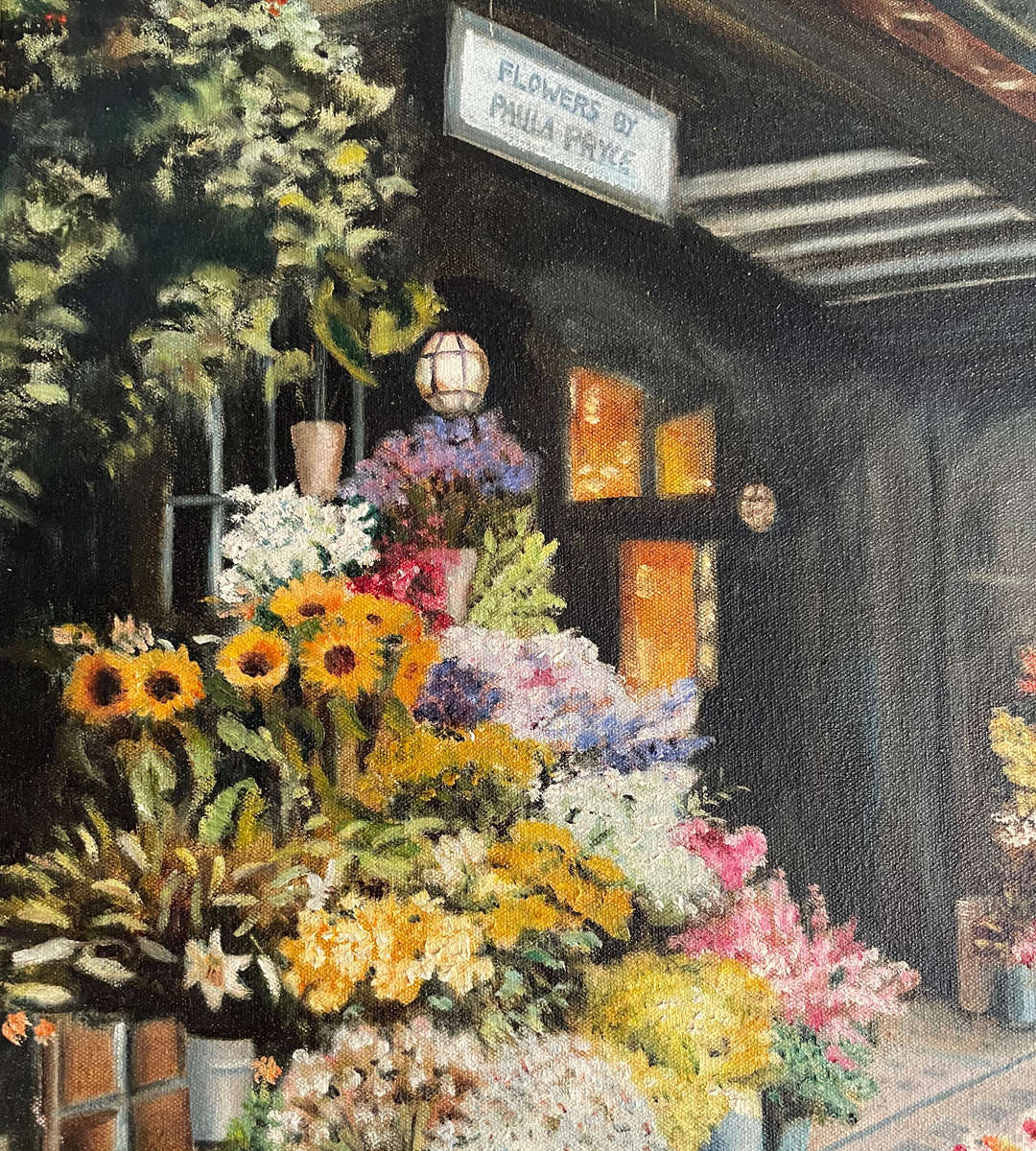 "Flowers by Paula Pryce" - Original Oil Painting by Eleni (2001) | Floral Shop Scene on Stretched