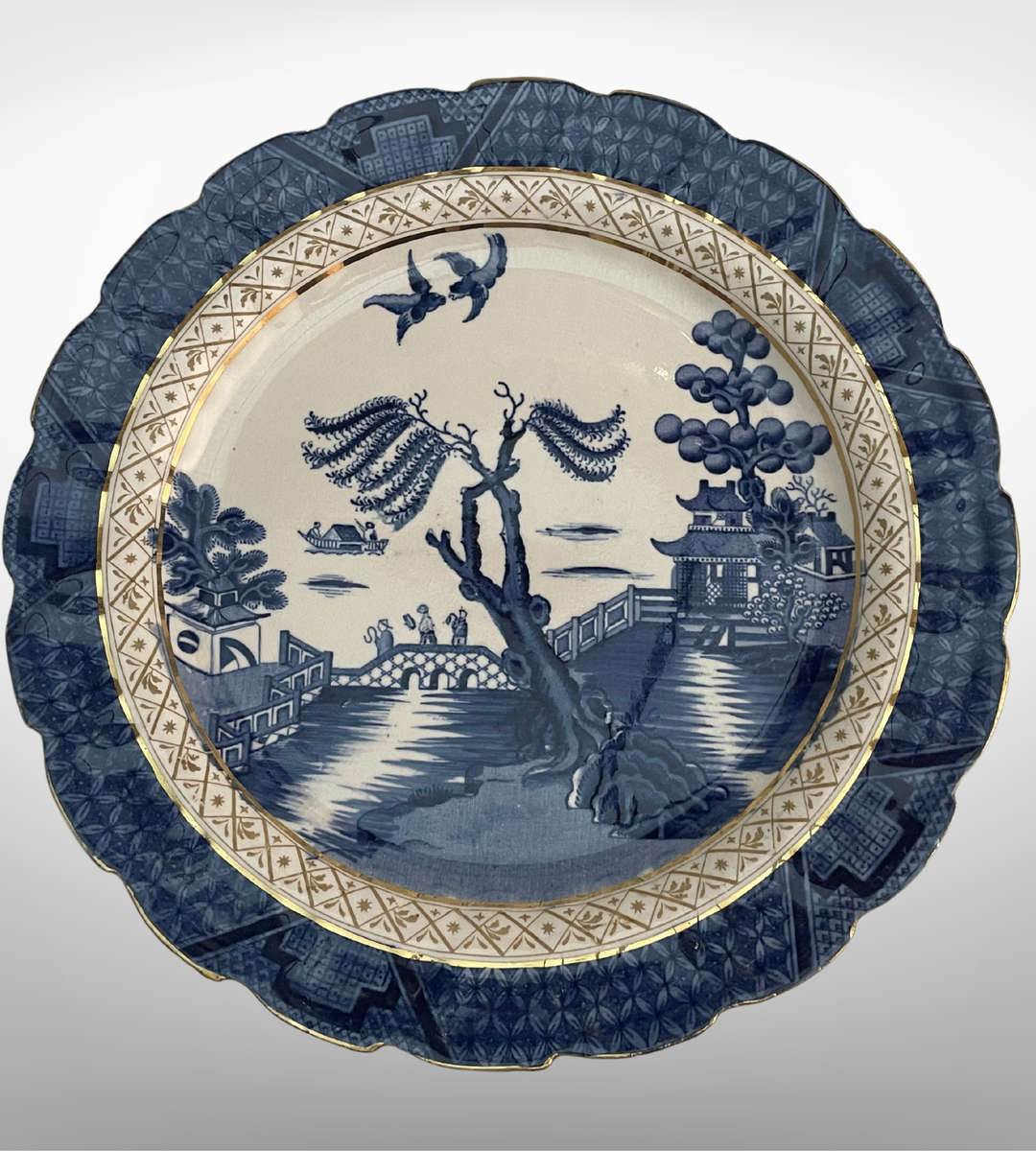 Antique Booths Real Old Willow Dinner Plate | Scalloped Rim | c.1912-1930 | 10.25 Inch (26cm) | Blue